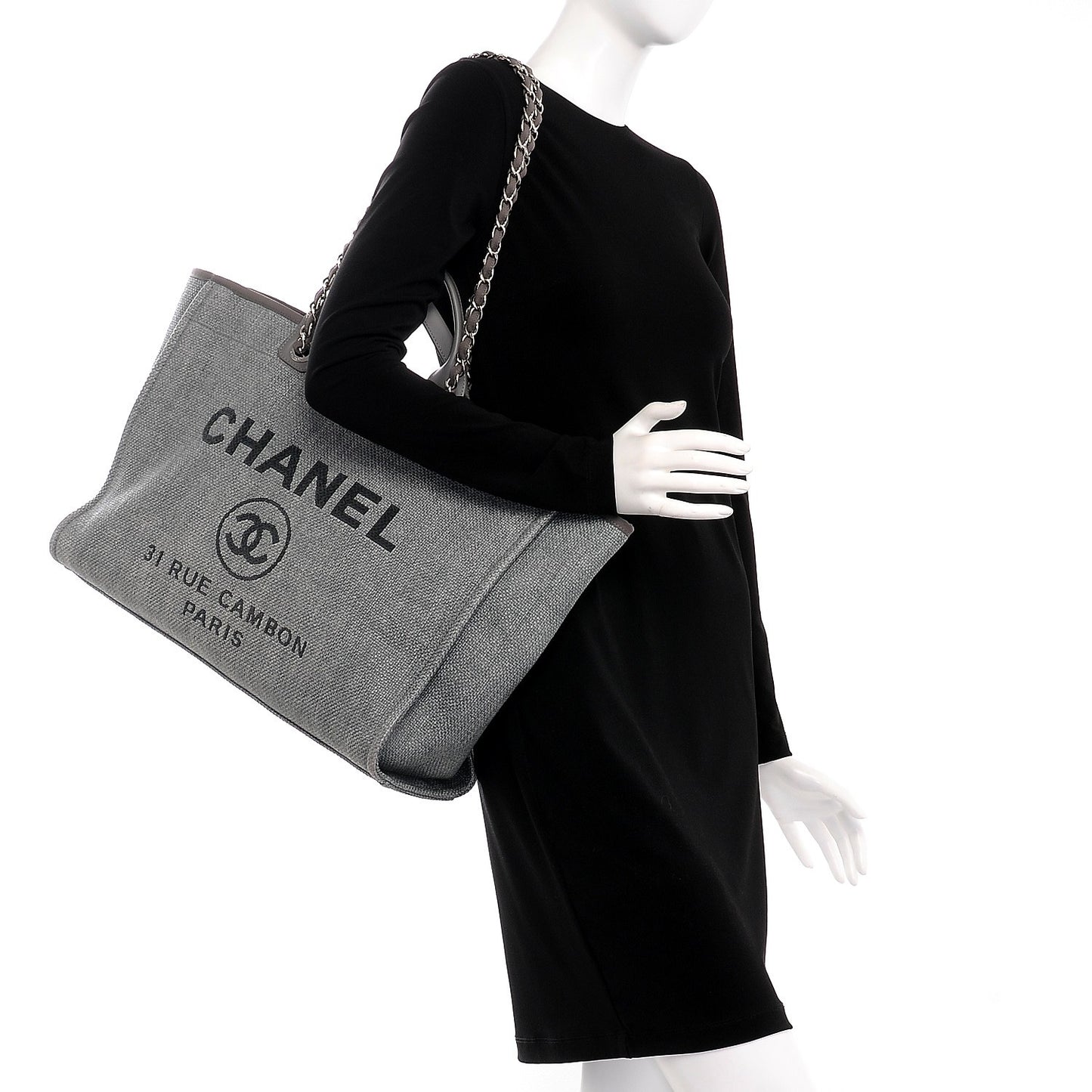 Woven Straw Raffia Large Deauville Tote Grey