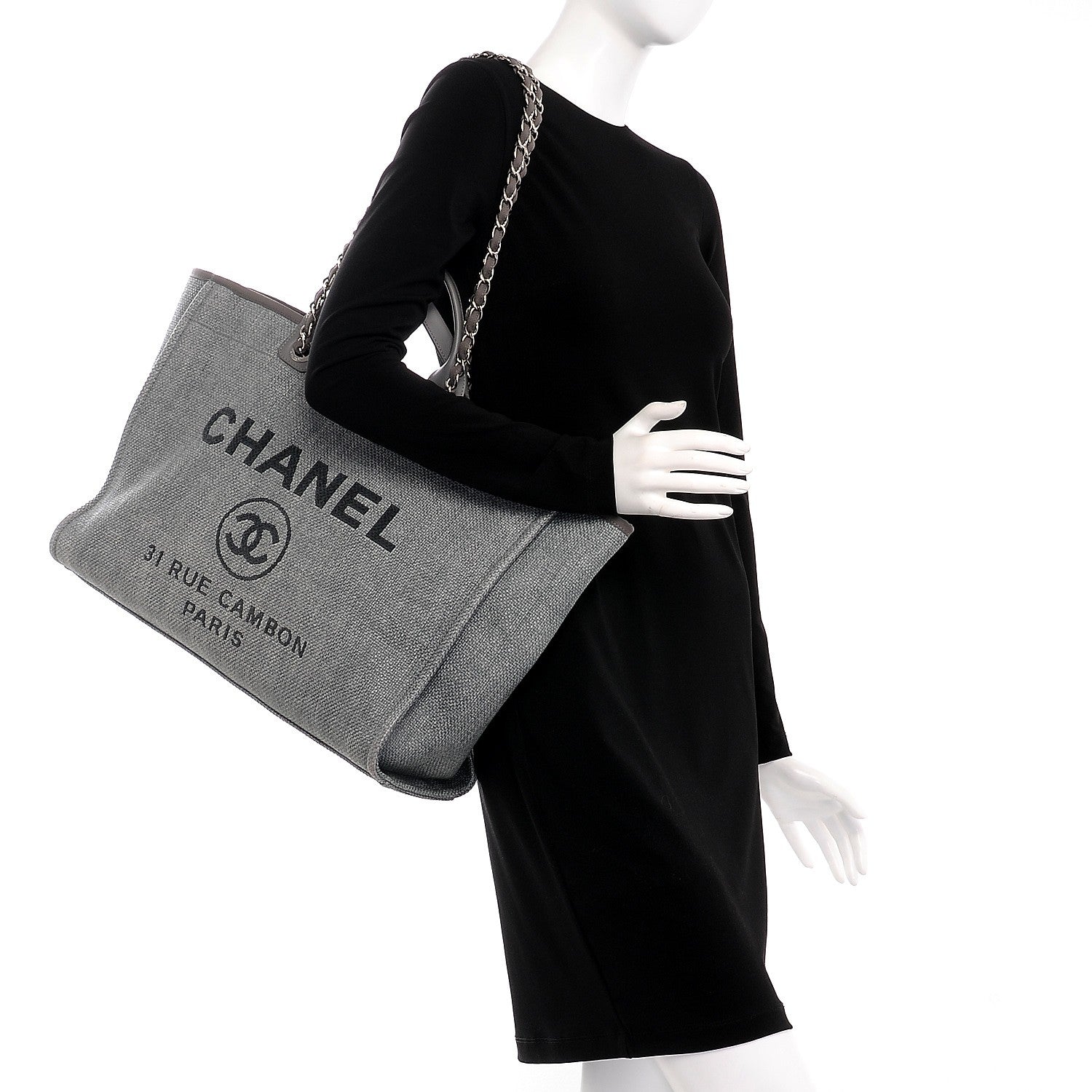 Chanel Woven Straw Raffia Large Deauville Tote Grey 2 of 10