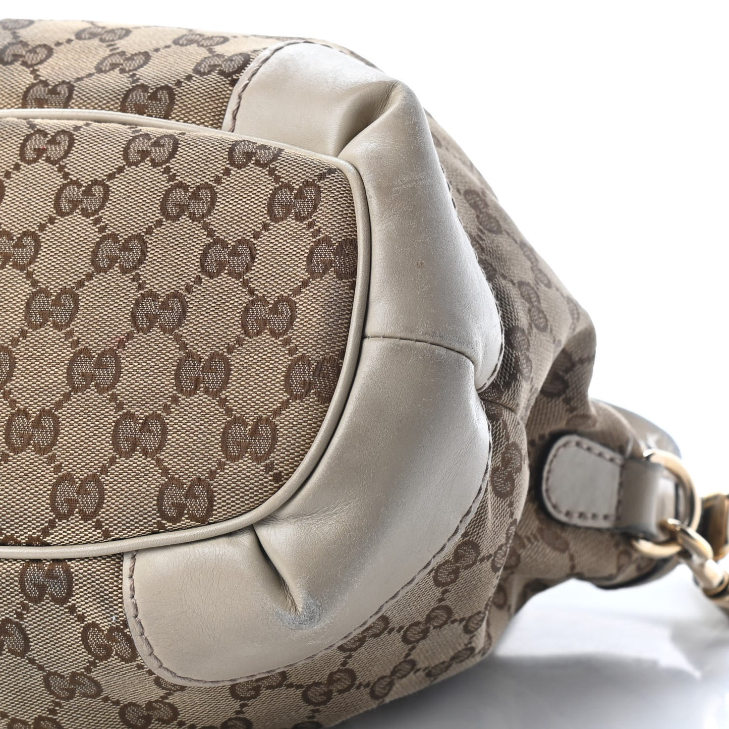 Monogram Margaux Calfskin Medium Sukey Top Handle Bag Beige Ebony Mystic White