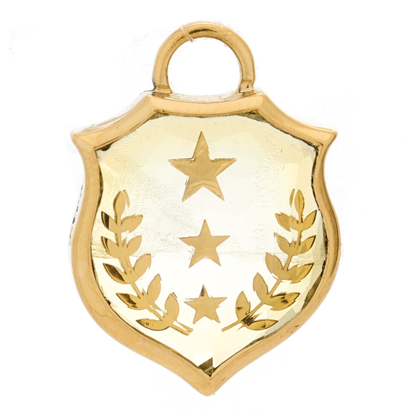 18K Yellow Gold Rock Crystal Small Per Aspera Ad Astra Sealed Gemstone Crest Pendant