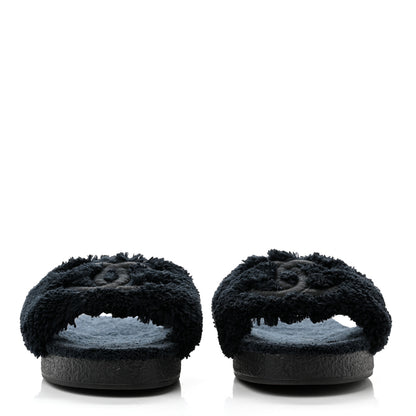 Chanel Terry CC Flat Mules Sandals 38 Black 2 of 9