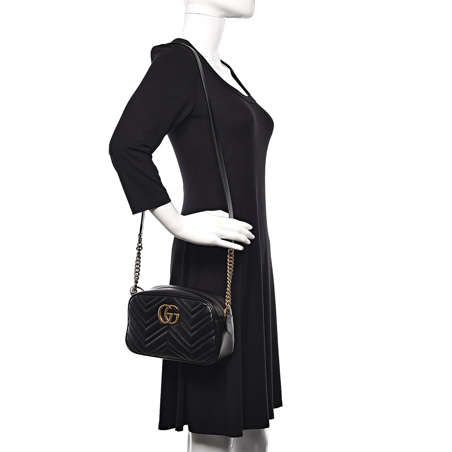 Calfskin Matelasse Small GG Marmont Chain Shoulder Bag Black