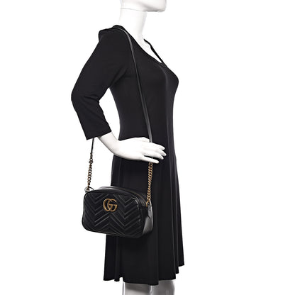Gucci Calfskin Matelasse Small GG Marmont Chain Shoulder Bag Black 1 of 11