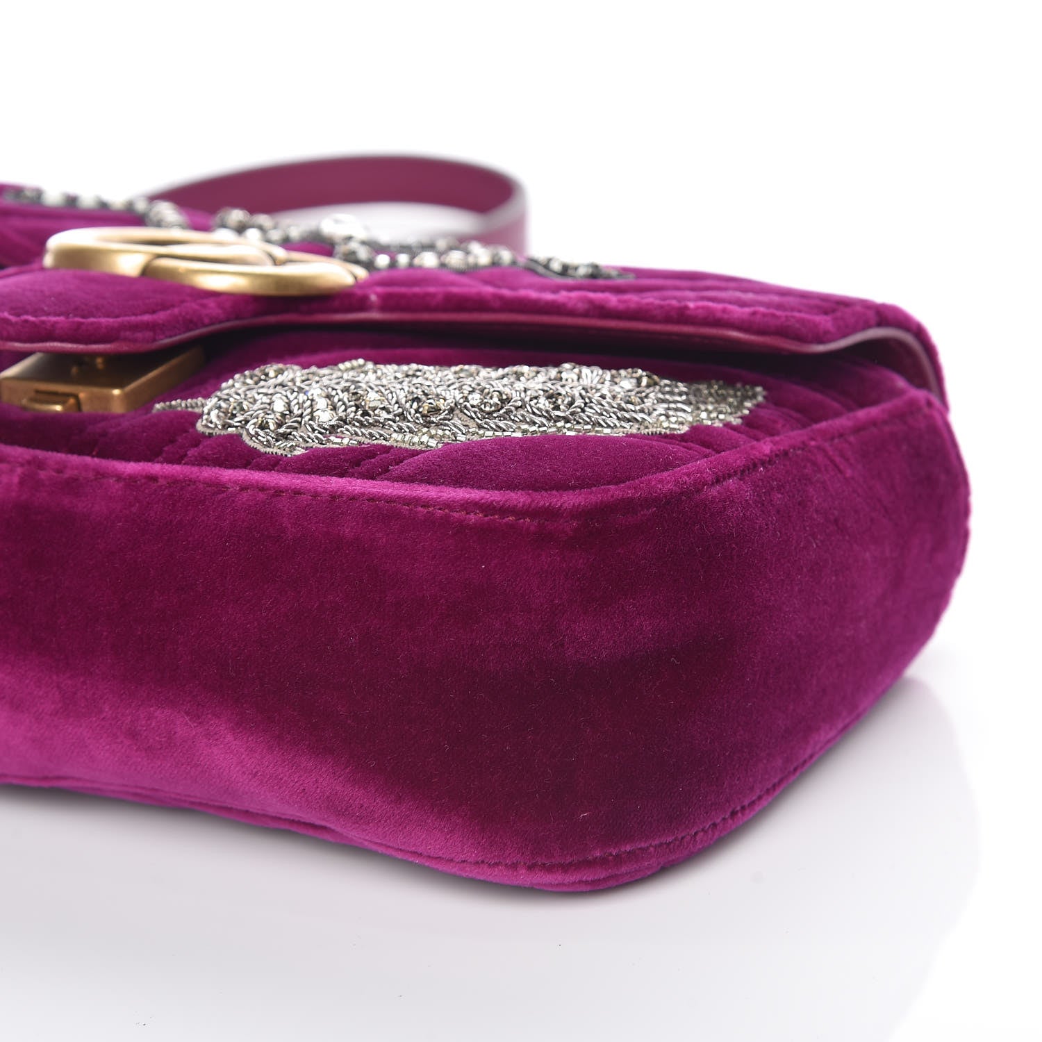 Gucci Velvet Matelasse Embroidered Mini GG Marmont Shoulder Bag Bordeaux 9 of 10