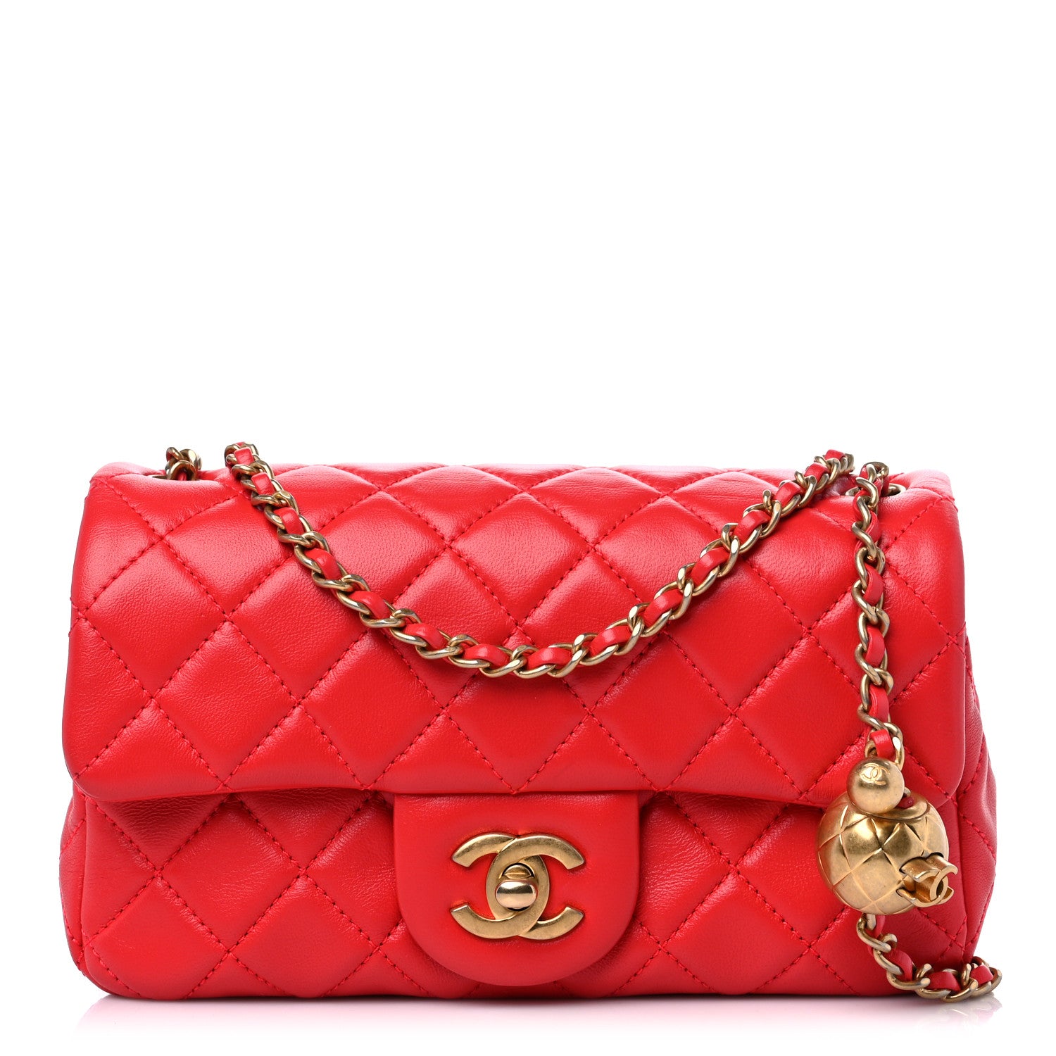 Chanel Lambskin Quilted Mini Rectangular Pearl Crush Flap Red 1 of 10