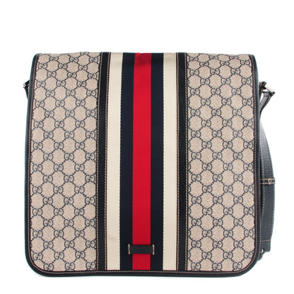 Gucci GG Plus Monogram Vintage Web Large Flap Messenger Bag Beige Navy Blue 1 of 7