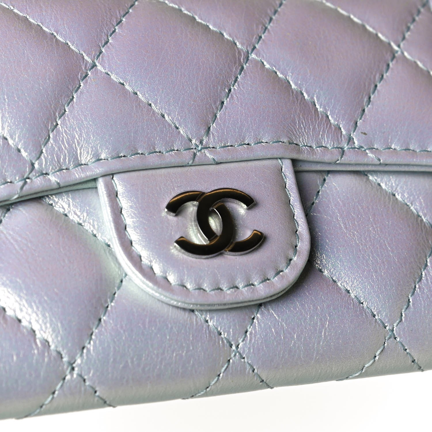 Chanel Iridescent Calfskin Quilted Flap Card Holder Light Blue 7 of 8