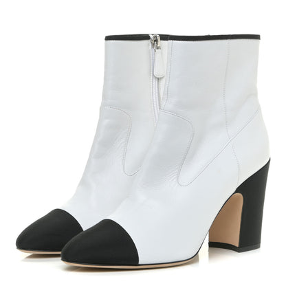 Chanel Lambskin Grosgrain CC Cap Toe Short Boots 40 White Black 3 of 14