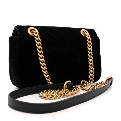 Gucci Velvet Matelasse Mini GG Marmont Shoulder Bag Black 2 of 11