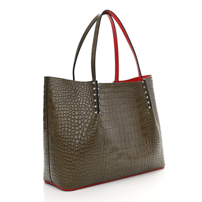 Christian Louboutin Crocodile Embossed Calfskin Spiked Large Cabarock Shopper Tote Silex 3 of 9