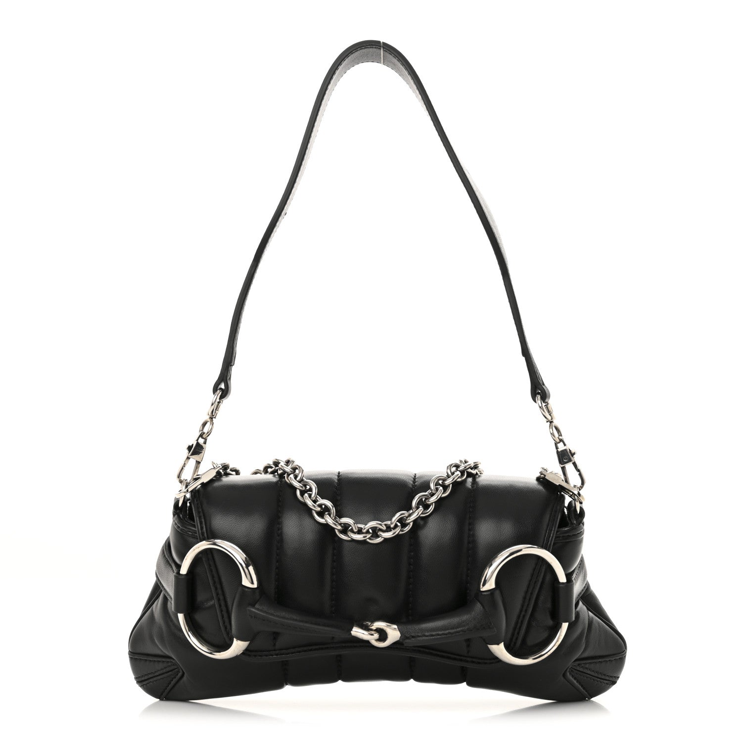Gucci Nappa Vertical Matelasse Small Maxi Horsebit Chain Shoulder Bag Black 1 of 13