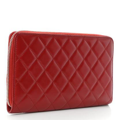 Chanel Lambskin Quilted Large Zip Around Organizer Wallet Red 3 of 13