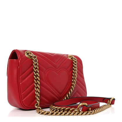 Gucci Calfskin Matelasse Small GG Marmont Shoulder Bag Hibiscus Red 3 of 11
