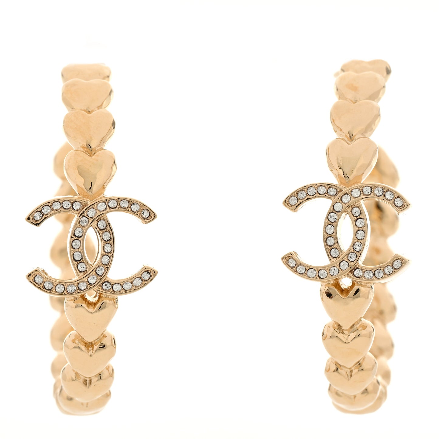 Crystal Heart CC Hoop Earrings Gold