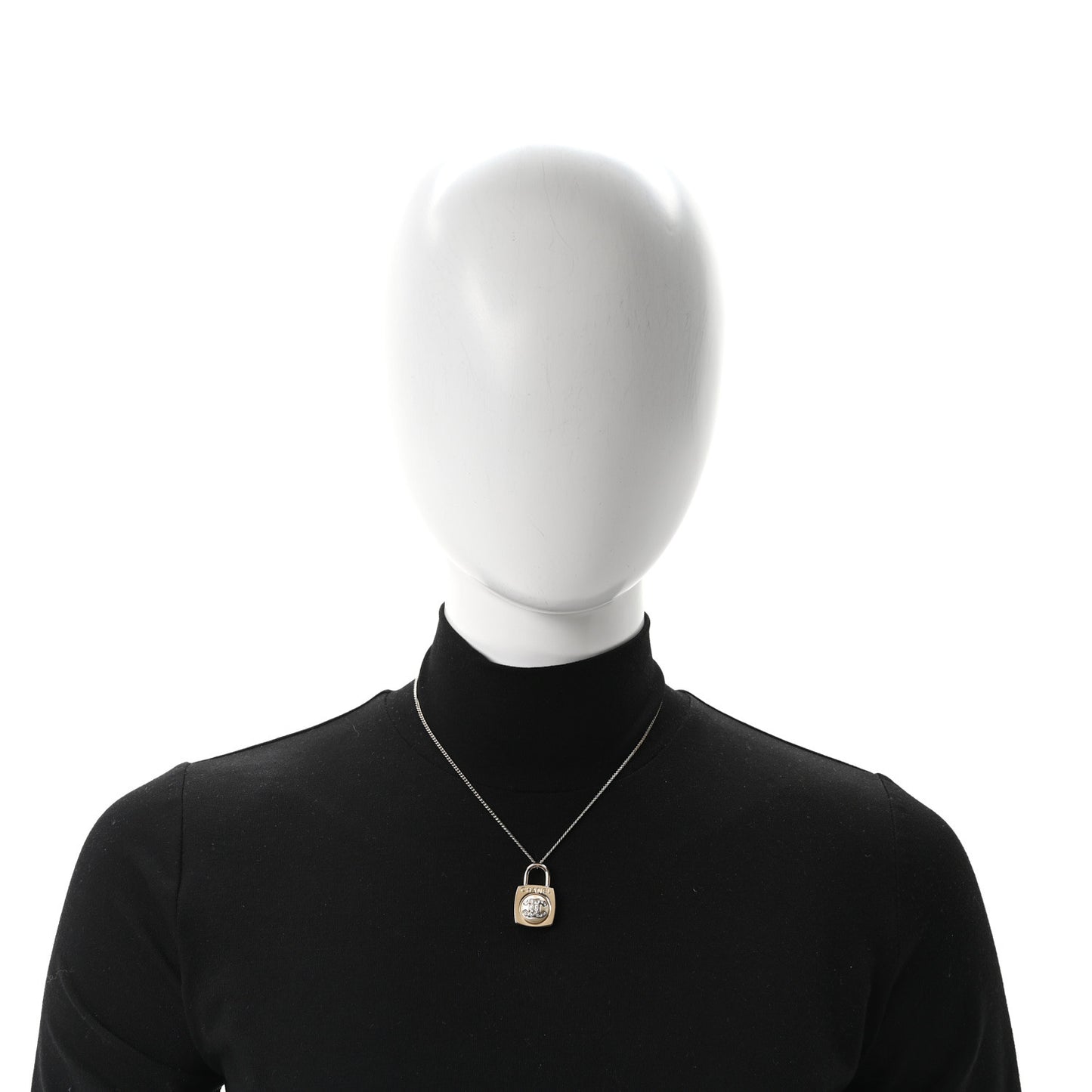Crystal Pearl Lock CC Necklace Gold