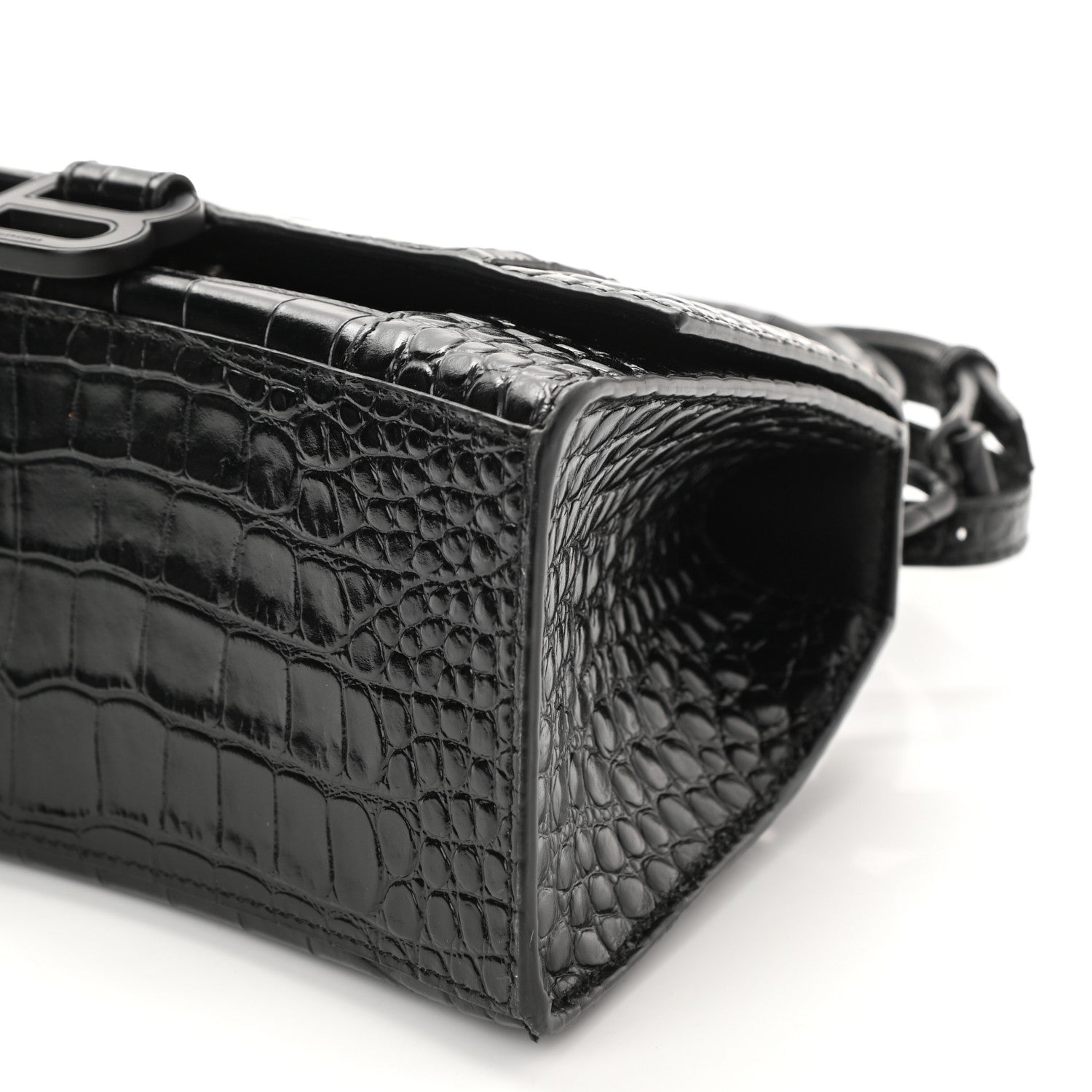 Balenciaga Shiny Calfskin Monochrome Crocodile Embossed Small Hourglass Top Handle Bag Black 8 of 8