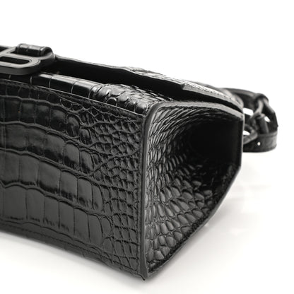 Balenciaga Shiny Calfskin Monochrome Crocodile Embossed Small Hourglass Top Handle Bag Black 8 of 8