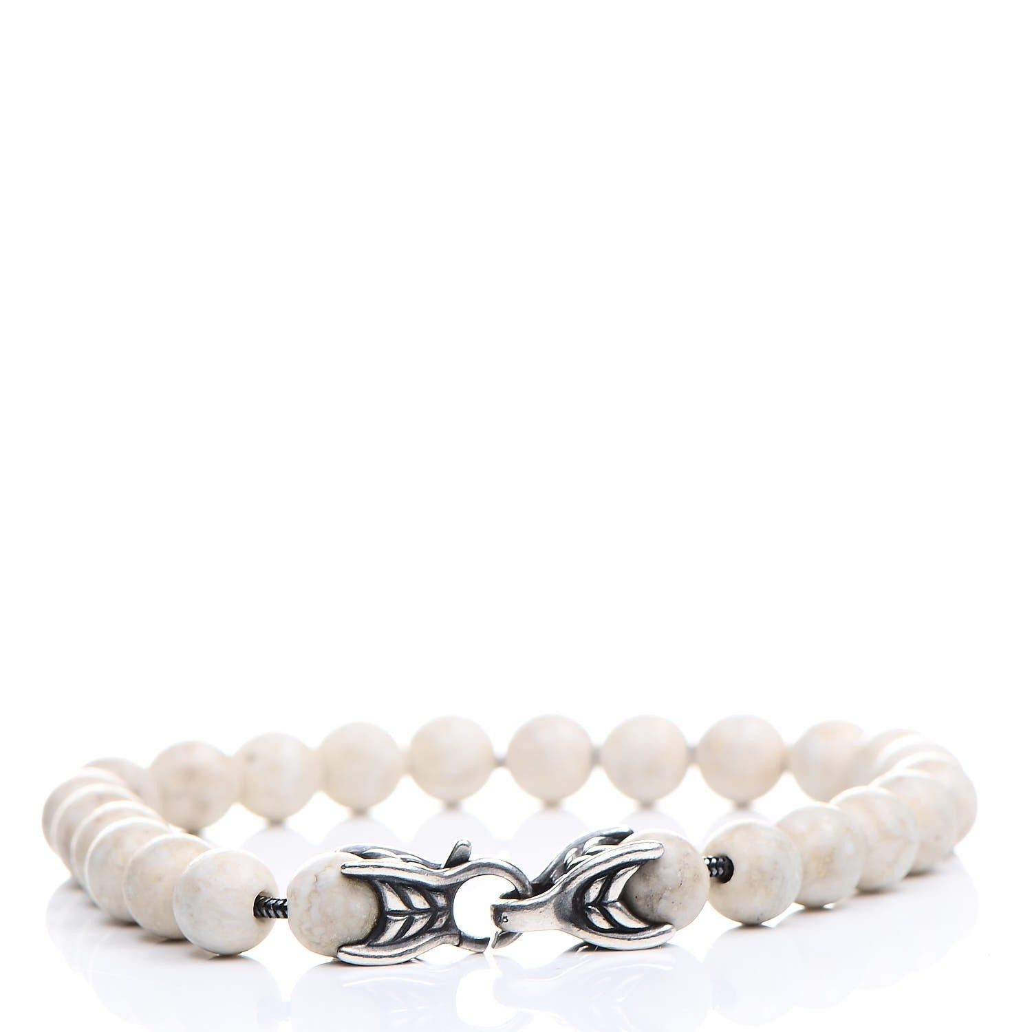 David Yurman Sterling Silver White Agate 8mm Spiritual Beads Bracelet 4 of 5