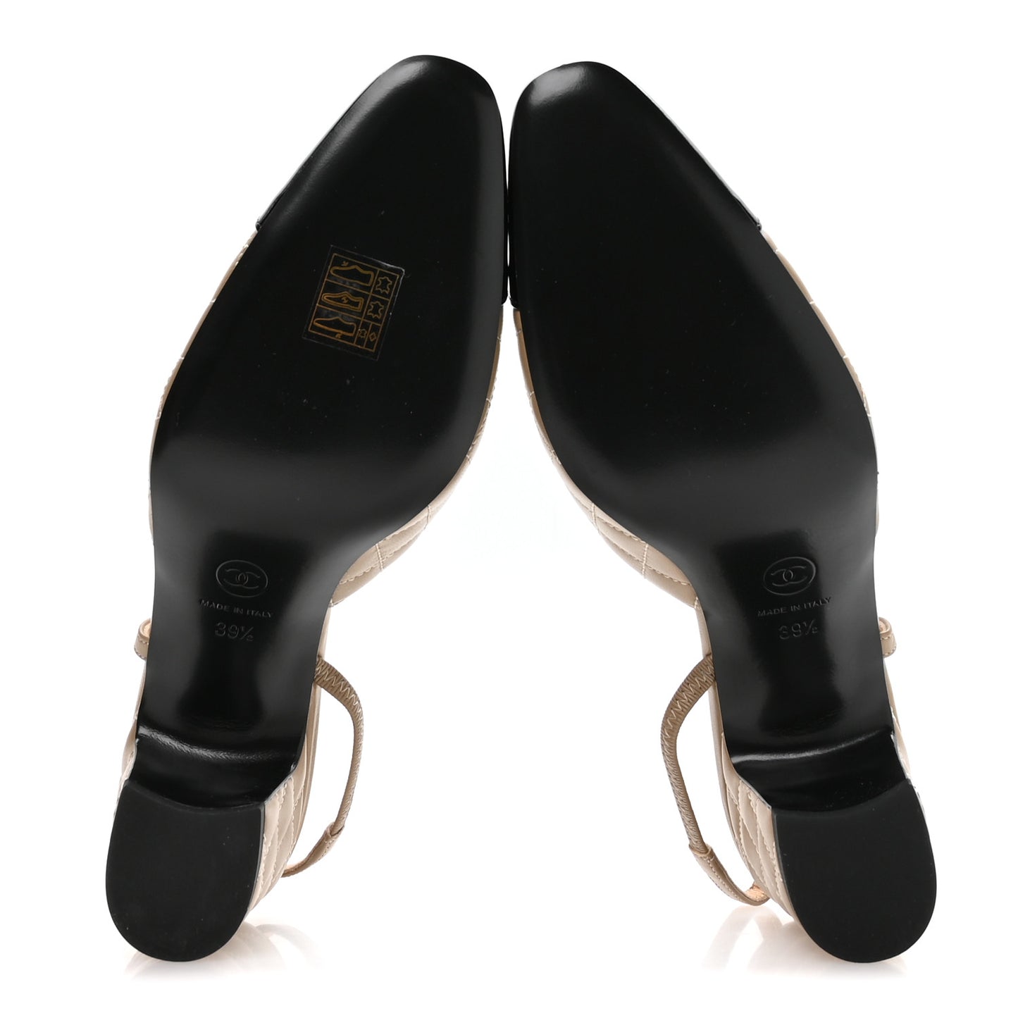 Lambskin Patent Calfskin Quilted Cap Toe CC Slingback Pumps 39.5 Beige Black