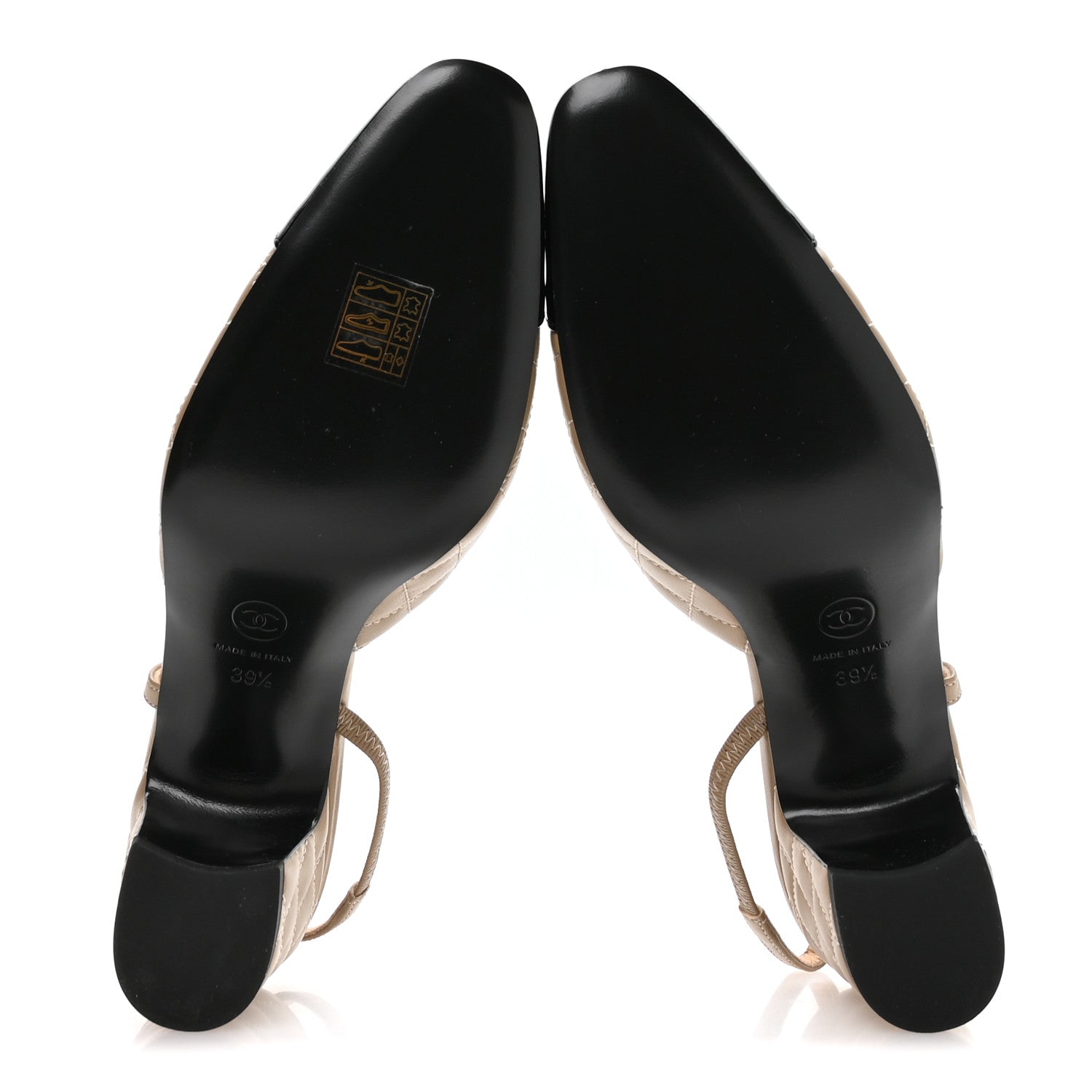 Chanel Lambskin Patent Calfskin Quilted Cap Toe CC Slingback Pumps 39.5 Beige Black 6 of 9