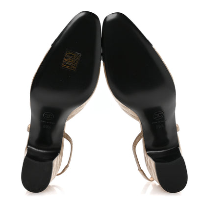 Chanel Lambskin Patent Calfskin Quilted Cap Toe CC Slingback Pumps 39.5 Beige Black 6 of 9