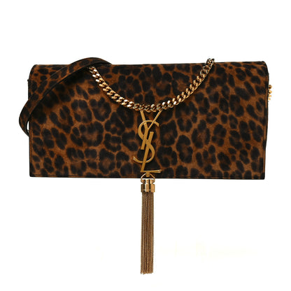 Saint Laurent Suede Leopard Print Monogram Tassel Kate 99 Naturale 1 of 8