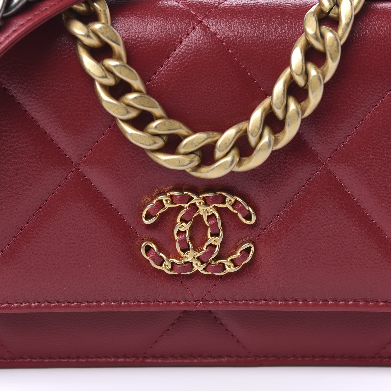 Chanel Shiny Goatskin Quilted Chanel 19 Wallet On Chain WOC Red 11 of 12