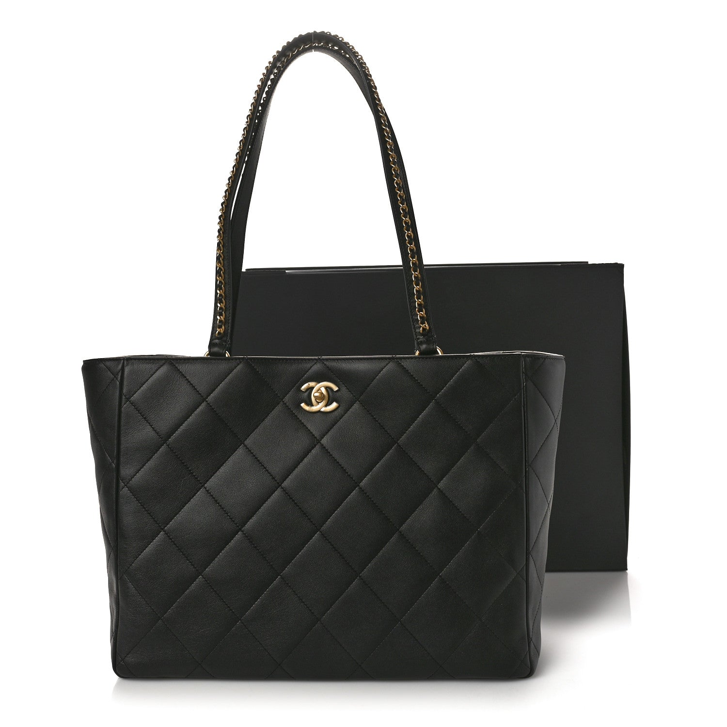 Chanel Calfskin Quilted Book Pocket Shopping Tote Black 12 of 12