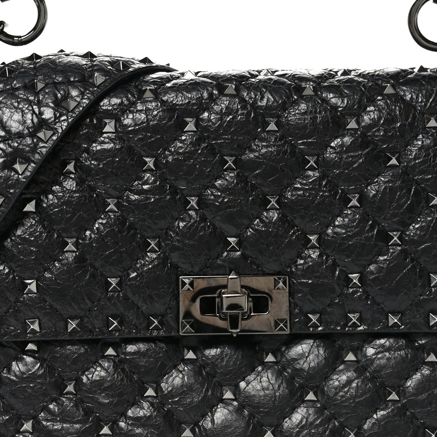 Valentino Garavani Craquele Nappa Large Rockstud Spike Shoulder Bag Black 7 of 9