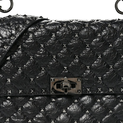 Valentino Garavani Craquele Nappa Large Rockstud Spike Shoulder Bag Black 7 of 9