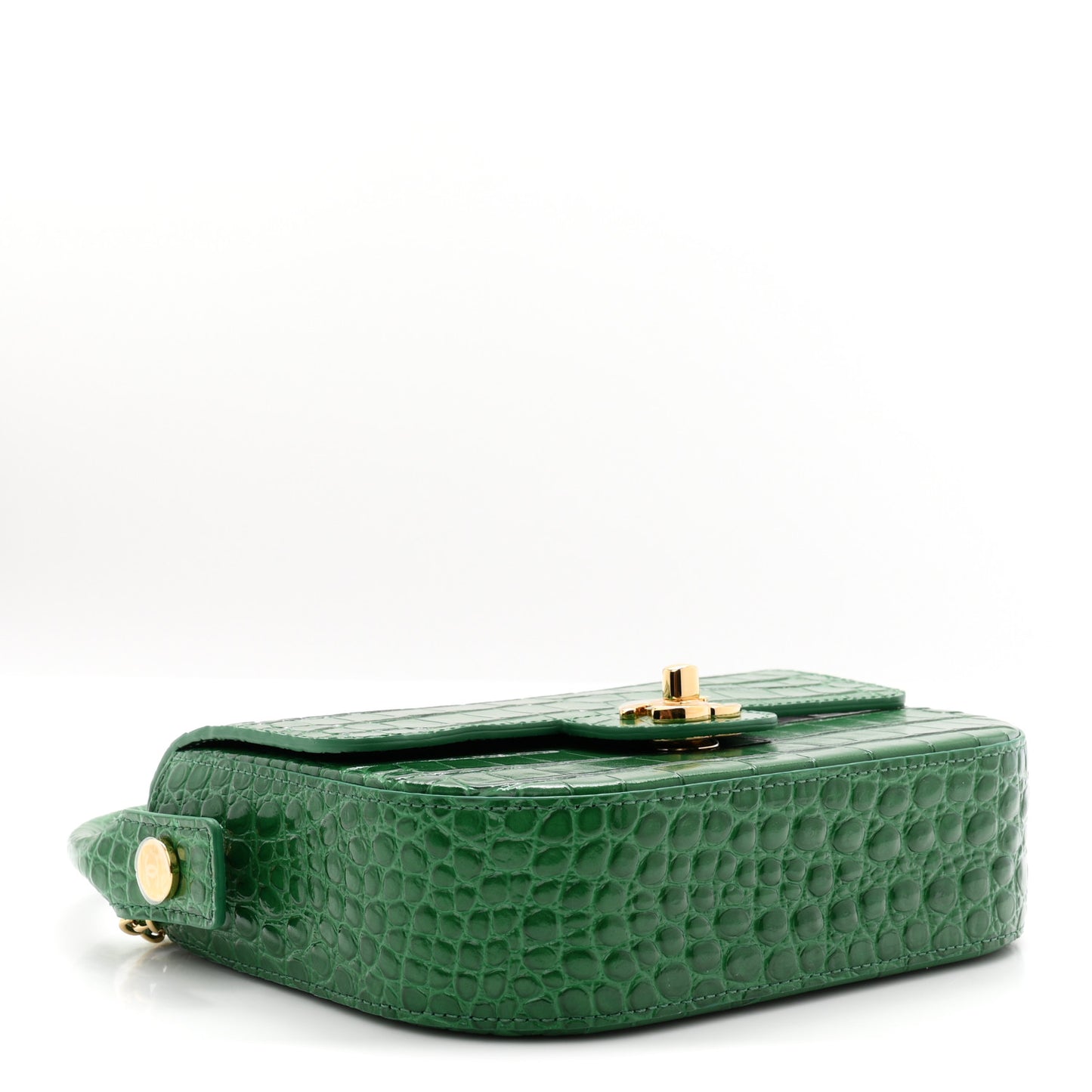 Calfskin Crocodile Embossed Turn Around Mini Flap Emerald