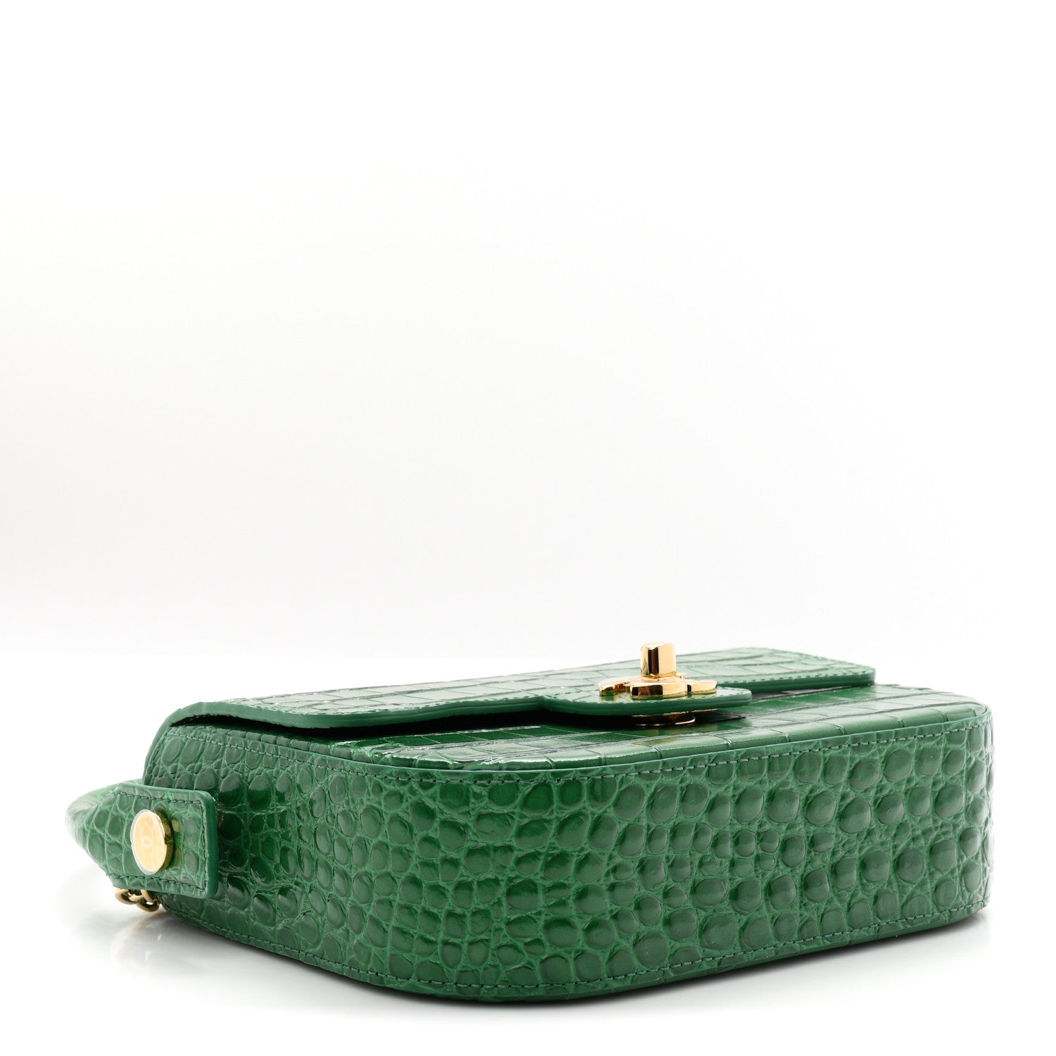 Chanel Calfskin Crocodile Embossed Turn Around Mini Flap Emerald 4 of 10