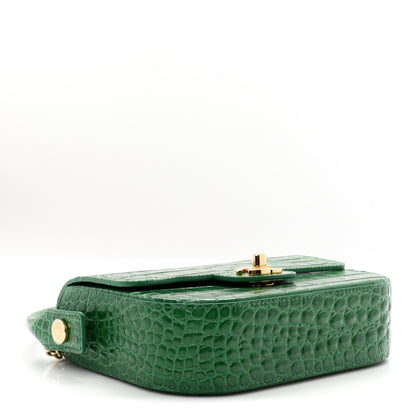 Chanel Calfskin Crocodile Embossed Turn Around Mini Flap Emerald 4 of 10