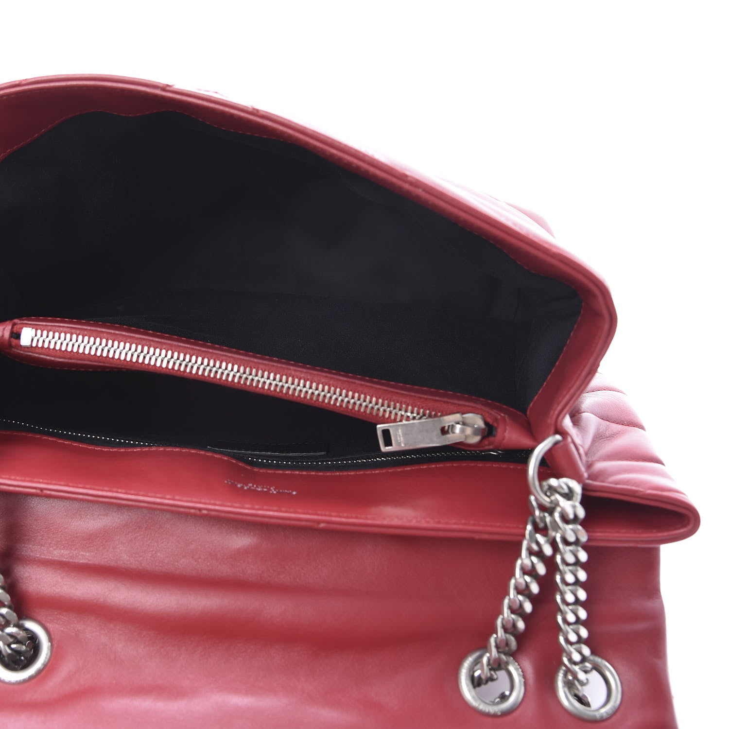 Saint Laurent Calfskin Y Quilted Monogram Medium Loulou Chain Satchel Lipstick Red 5 of 17