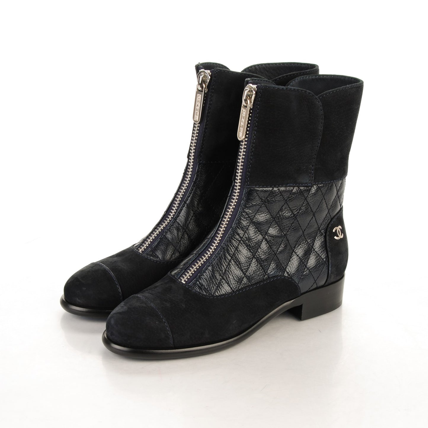Suede Goatskin Fantasy Quilted Short Boots 35.5 Navy