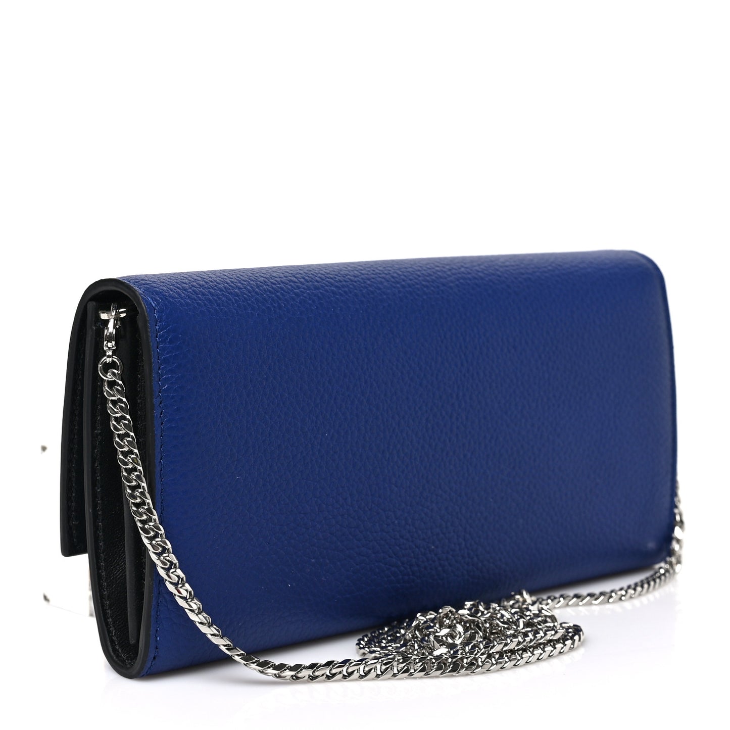 Pebbled Calfskin Skull Wallet on Chain Cobalt Blue