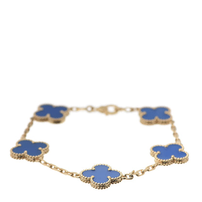 Van Cleef & Arpels 18K Yellow Gold Blue Agate 5 Motifs Vintage Alhambra Bracelet 1 of 7