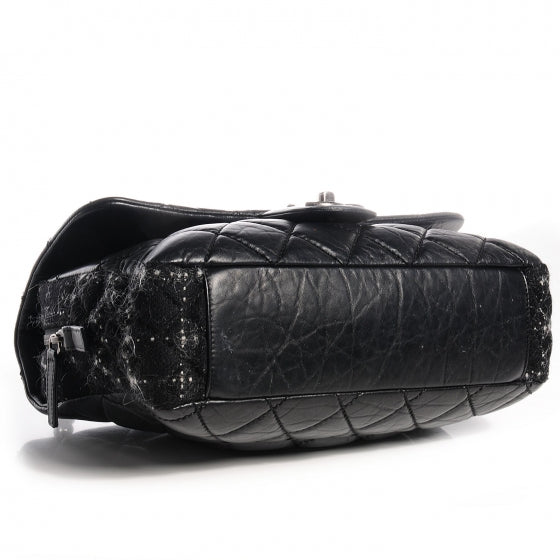 Aged Calfskin Tweed Jumbo New Portobello Flap Black