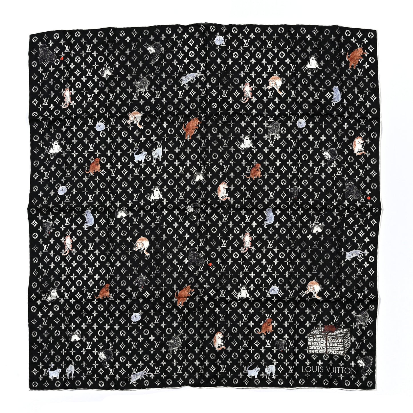 Silk Catogram Classic Square Scarf Black