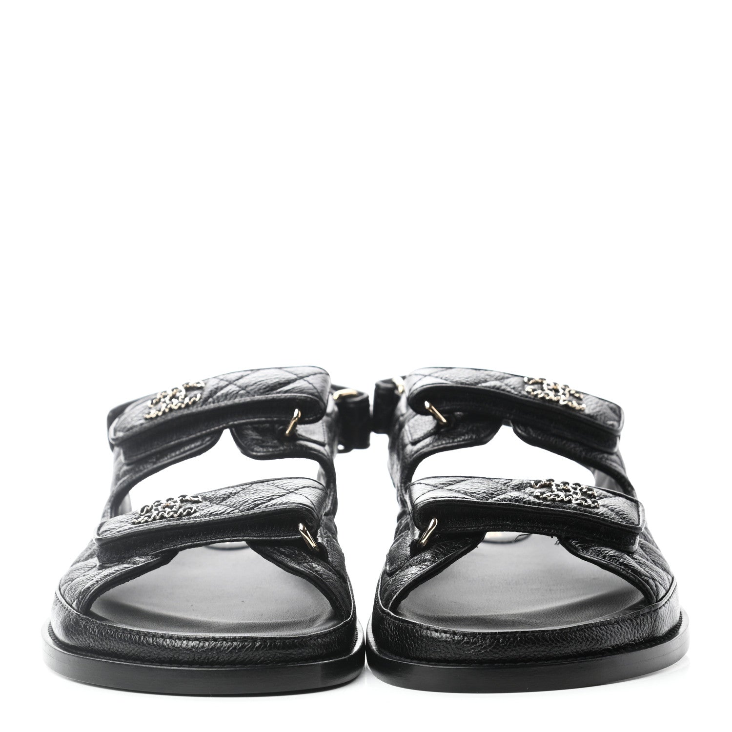 Chanel Grained Calfskin Velcro Dad Sandals 39.5 Black 2 of 8