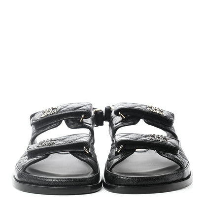 Chanel Grained Calfskin Velcro Dad Sandals 39.5 Black 2 of 8