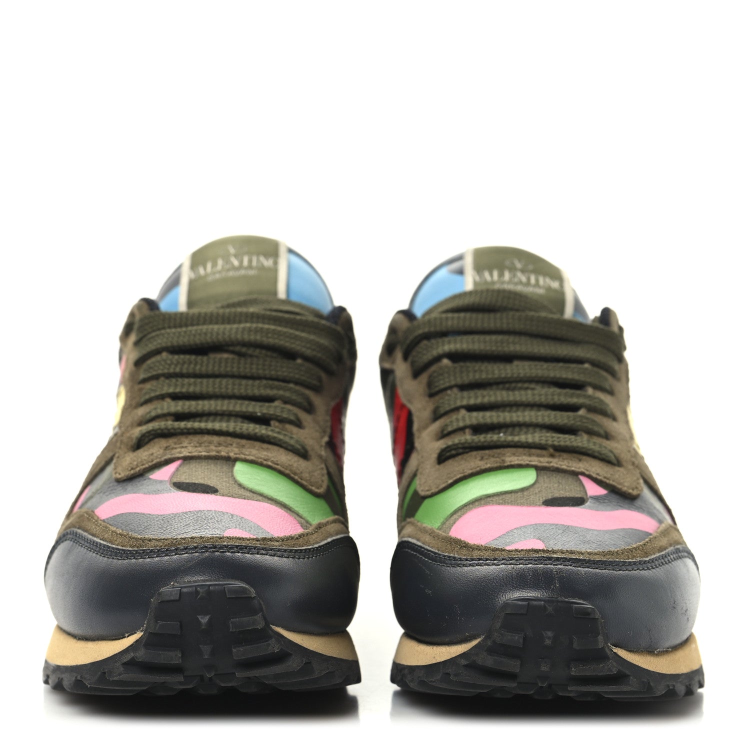 Valentino Garavani Nappa Suede Camouflage Womens Rockrunner Sneakers  36.5 Army Green Naples Yellow Ninphea 3 of 11