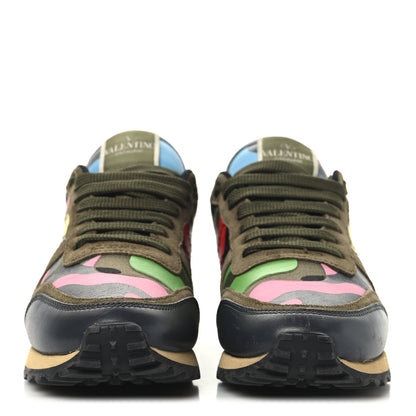 Valentino Garavani Nappa Suede Camouflage Womens Rockrunner Sneakers  36.5 Army Green Naples Yellow Ninphea 3 of 11