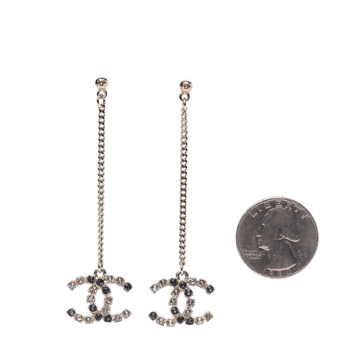Crystal CC Drop Earrings Pink Grey Gold
