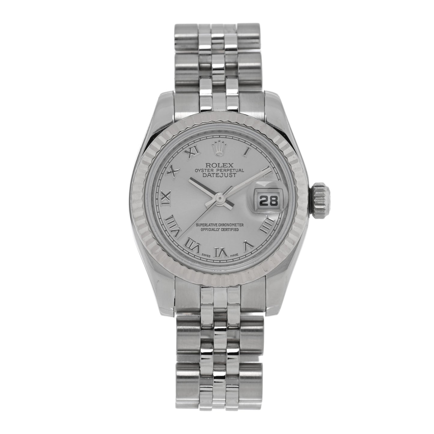 Stainless Steel 18K White Gold 26mm Oyster Perpetual Datejust Watch Silver Roman 179174