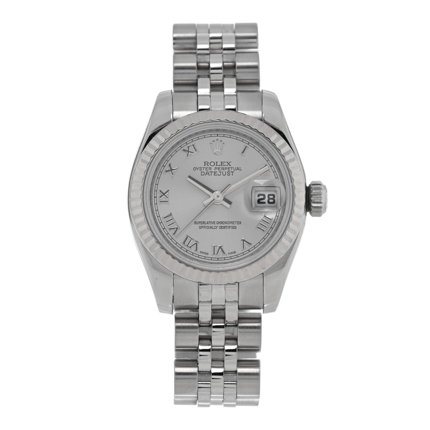 Rolex Stainless Steel 18K White Gold 26mm Oyster Perpetual Datejust Watch Silver Roman 179174 1 of 4