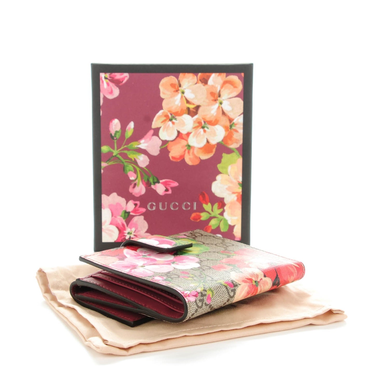 GG Supreme Monogram Blooms French Flap Wallet Beige Multicolor Dry Rose