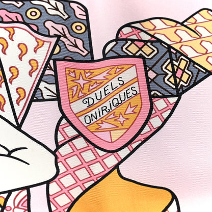 Hermes Silk Carre Duels Oniriques Scarf 90 Rose Pale Gris Jaune 4 of 5