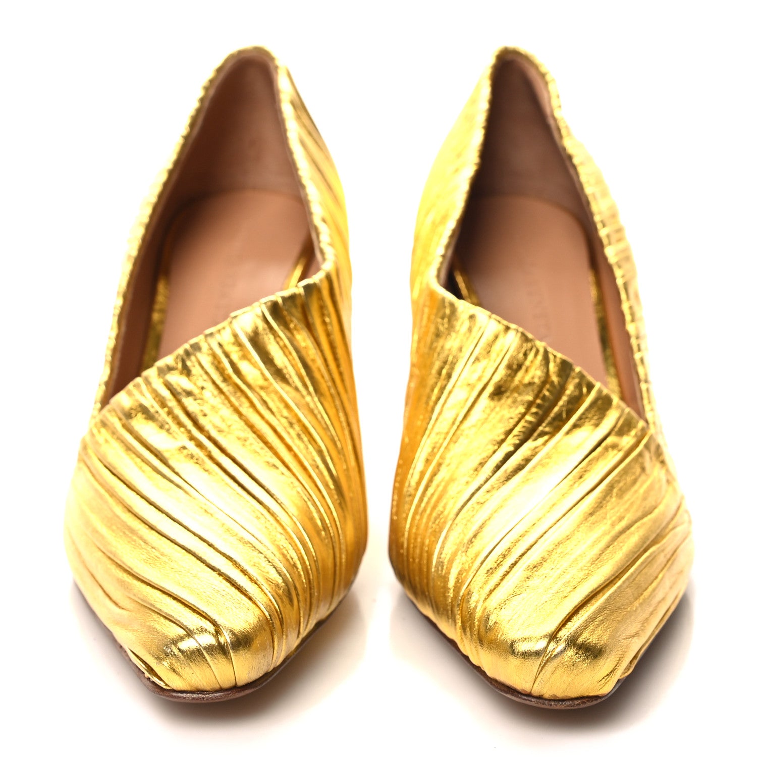 Bottega Veneta Metallic Bark Nappa Almond Pumps 38.5 Gold 2 of 8