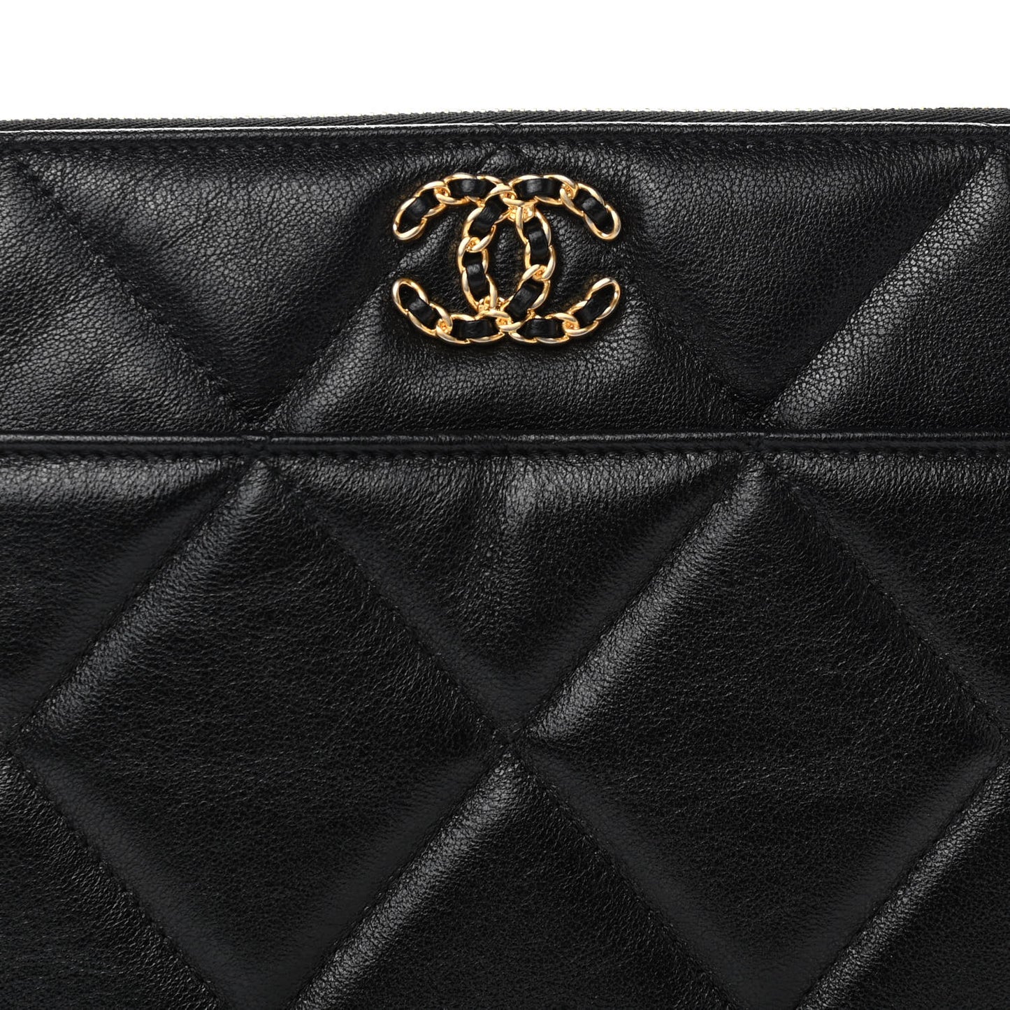 Goatskin Quilted Chanel 19 Pouch Black